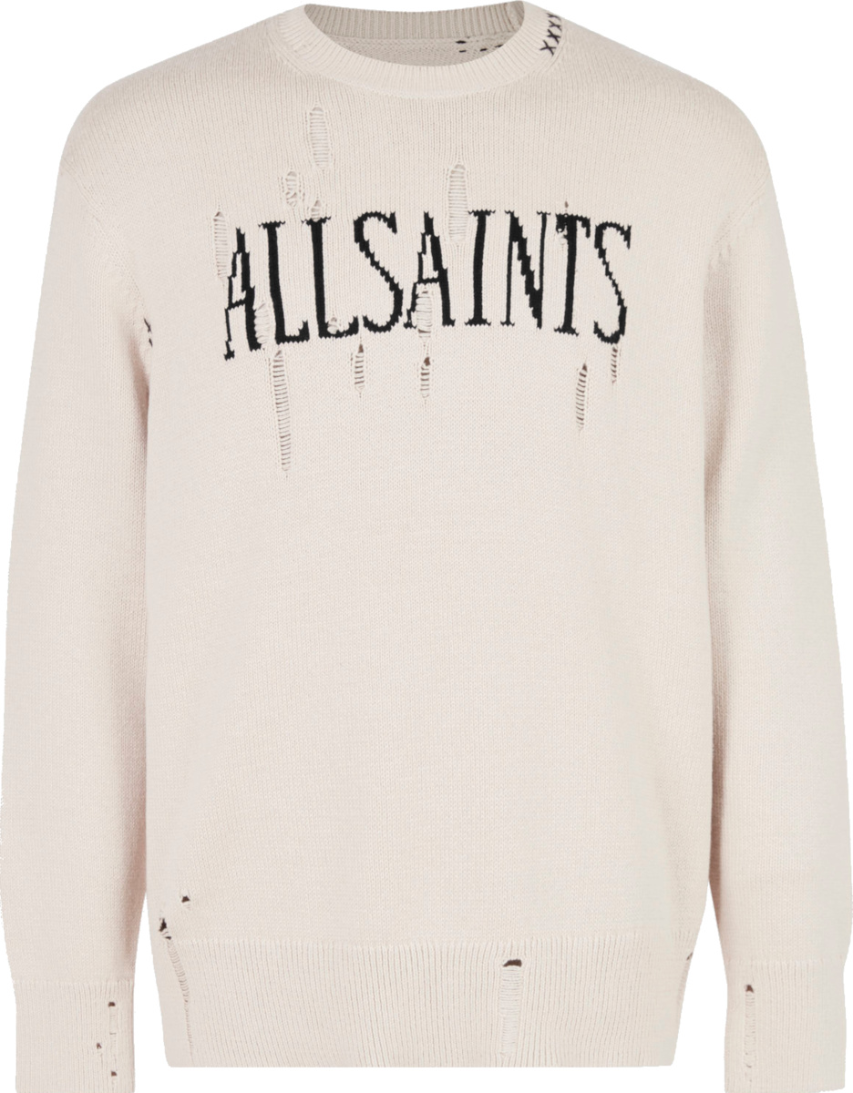 ALLSAINTS Ivory & Black-Logo Distressed Sweater | Incorporated Style