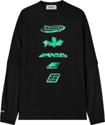 Ambush Black And Neon Green Logos Layered Long Sleeve T Shirt