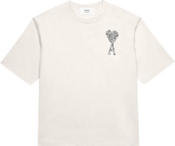 Ami Paris Beige Crystal A Heart Logo T Shirt