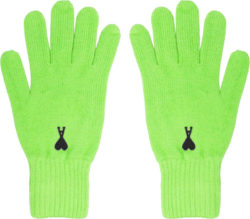 Ami Paris Lime Green And Black Heart Logo Knit Gloves