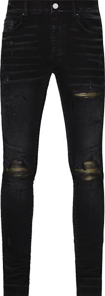 Amiri Aged Black And Leather Camo Mx1 Jeans
