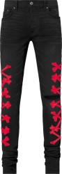 Amiri Aged Black And Red Leather Bones Patch Skinny Fit Jeans