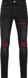 Aged Black & Red Suede 'MX1' Jeans