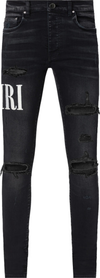 Amiri Aged Black And White Logo Embroidered Jeans