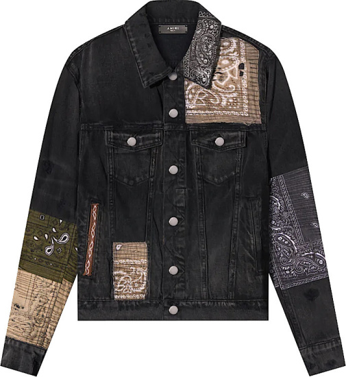 Amiri Aged Black Bandana Art Patch Denim Jacket