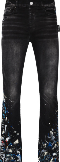 Amiri Aged Black Paint Splatter Flared Jeans