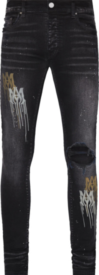 Amiri Aged Black Stencil Logo Print Jeans