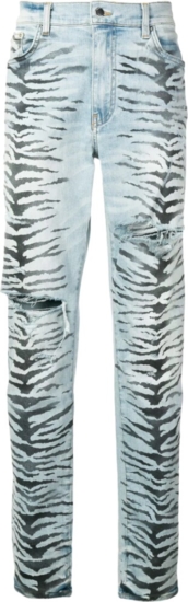 Amiri Allover Tiger Print Light Wash Jeans
