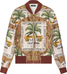 Amiri Beige And Brown Rum Label Allover Print Bomer Jacket