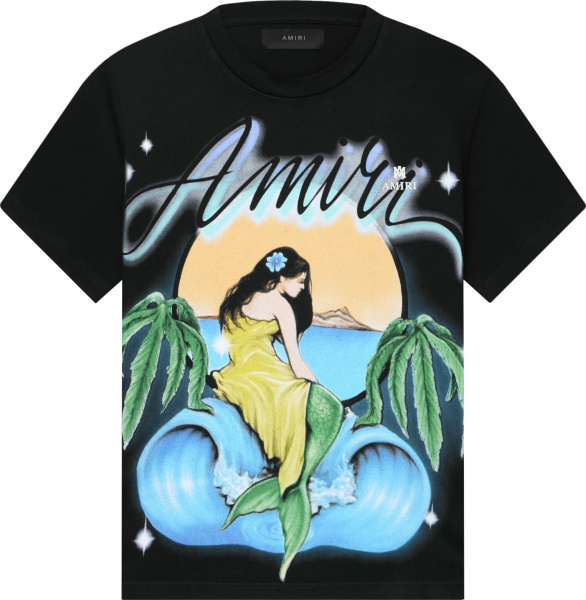 Amiri Black Airbrushed Mermaid Logo T Shirt