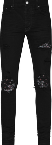 Amiri Black And Black Red Paisley Underpatch Mx1 Jeans