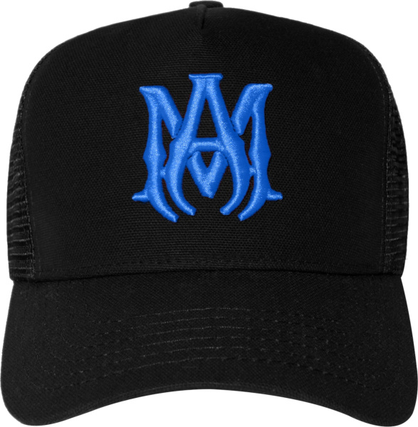 Amiri Black And Blue Ma Logo Trucker Hat