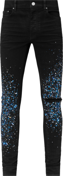 Amiri Black And Blue Paint Splatter Crystal Embellished Jeans