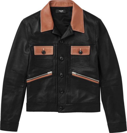 Amiri Black And Brown Leather Jacket