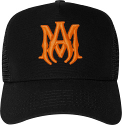 Amiri Black And Orange Ma Logo Trucker Hat