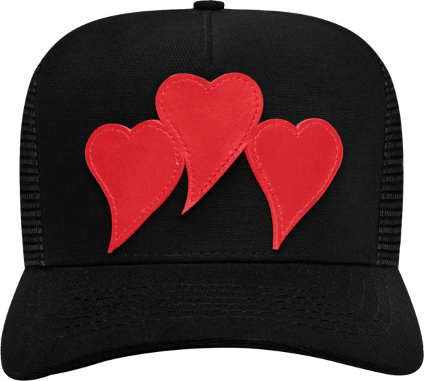 Amiri Black And Red 3 Hearts Trucker Hat