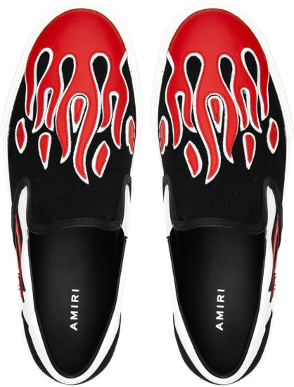 Amiri Black And Red Flame Slip On Sneakers