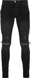 Amiri Black And Ribbed Leather Panel Mx2 Biker Jeans