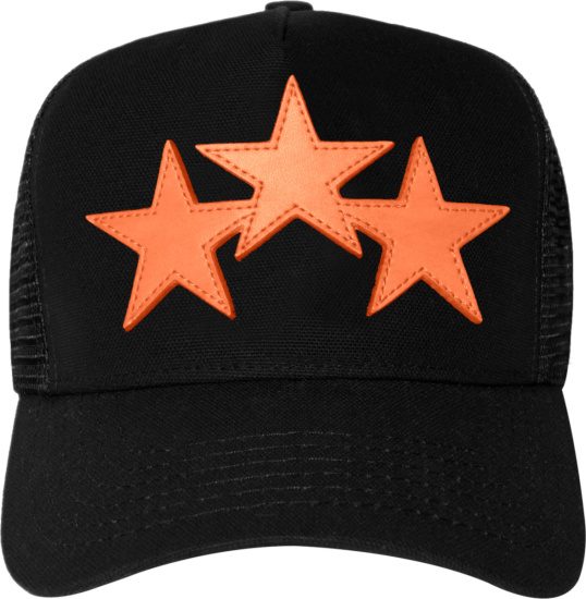 Amiri Black And Three Orange Star Trucker Hat