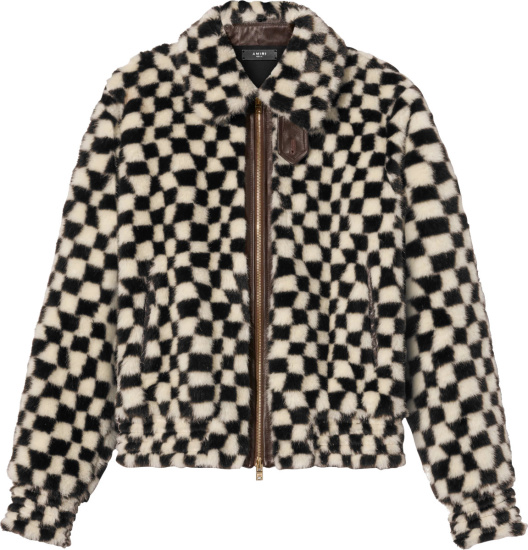 Amiri Black And White Checkered Faux Fur Jacket