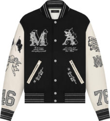 Amiri Black And White Ma Angel Varsity Jacket