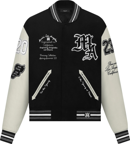 Amiri Black And White Oversized Pegasus Logo Varsity Jacket