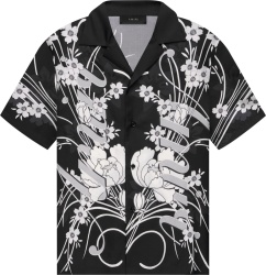 Amiri Black And White Vertical Floral Logo Silk Shirt