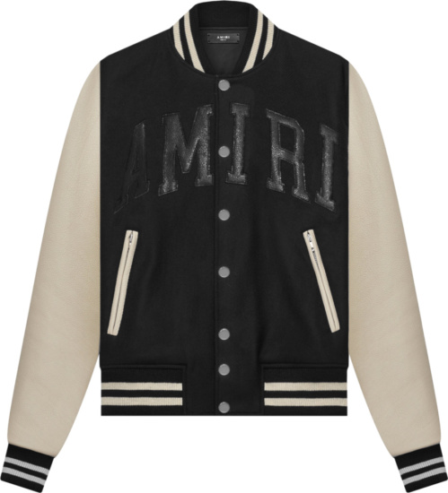 Amiri Black And White Vintage Logo Varsity Jacket