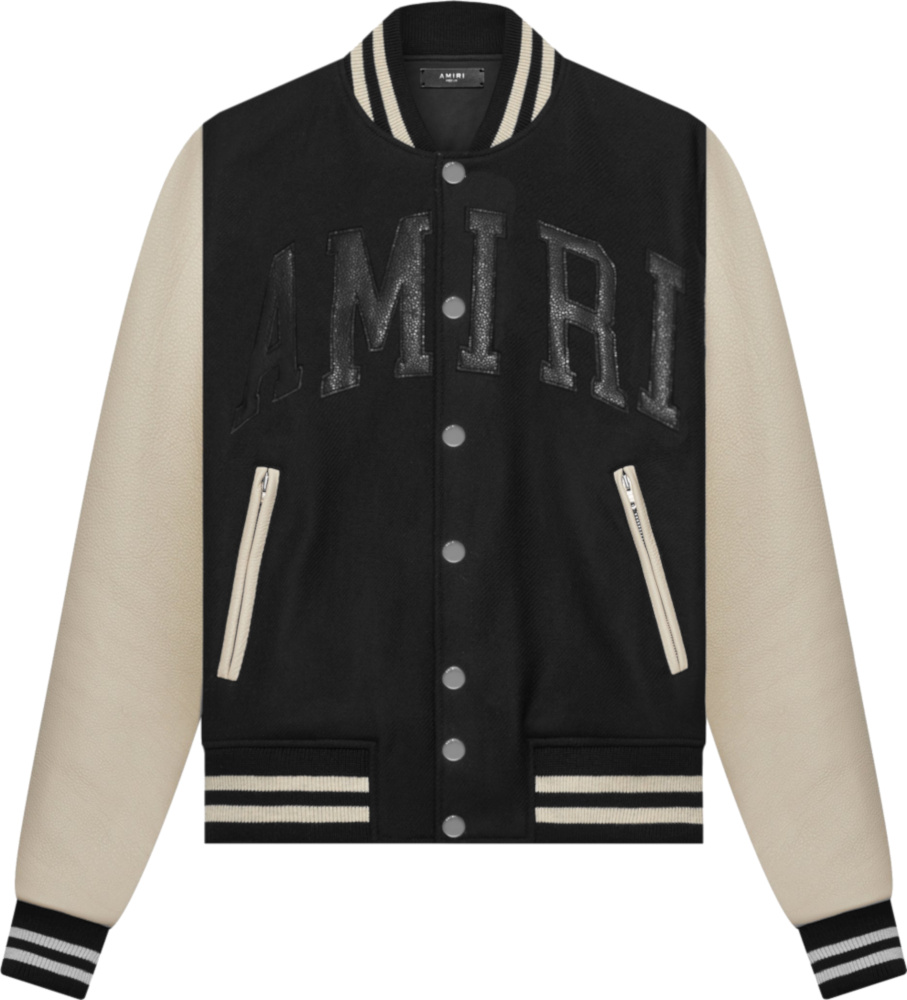 Amiri Black Leather Logo Varsity Jacket | INC STYLE