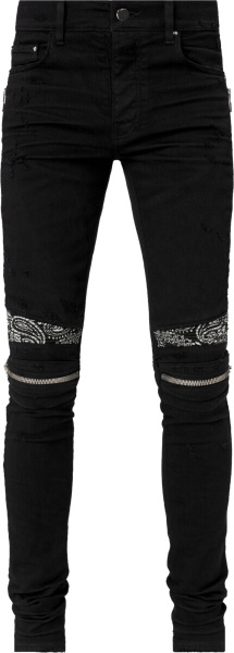 Amiri Black Bandana Zip Detail Biker Jeans