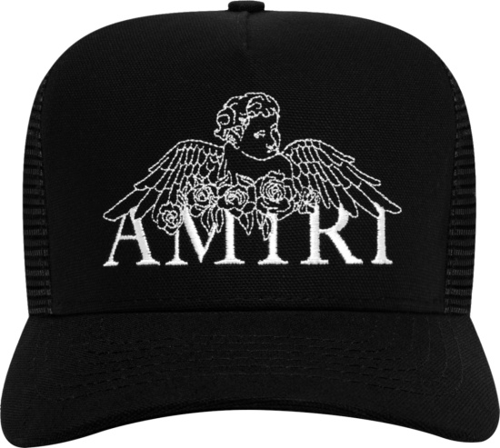 Amiri Black Cherub Outline Trucker Hat