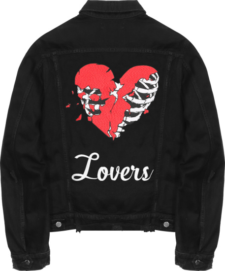 Amiri Black Denim Skeleton Heart Lovers Jacket