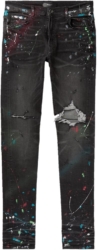 Amiri Black Distressed Jeans With Multicolor Paint Splatter