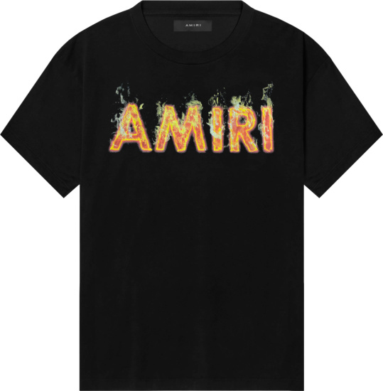 Amiri Black Flame Logo Print T Shirt