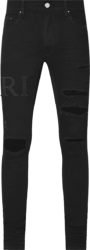 Amiri Black Leather Serif Logo Patch Jeans