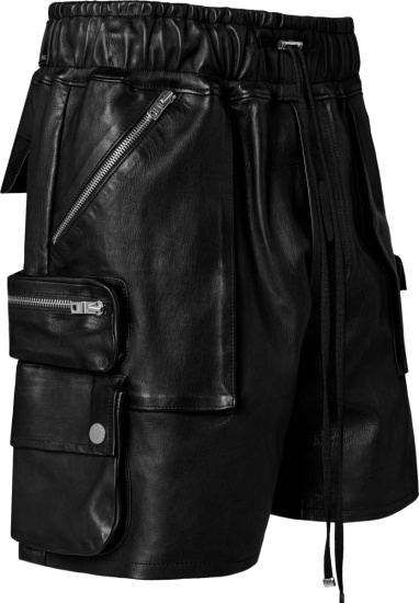 Amiri Black Leather Tactical Cargo Shorts