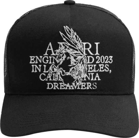 Amiri Black Pegasus Logo Trucker Hat