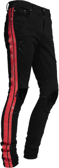Amiri Black & Red Glitter-Stipe 'Track' Jeans | Incorporated Style