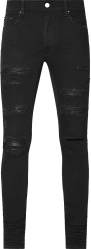 Amiri Black Ribbed Leather Thrasher Jeans