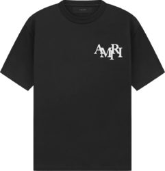 Amiri Black Staggered Logo T Shirt