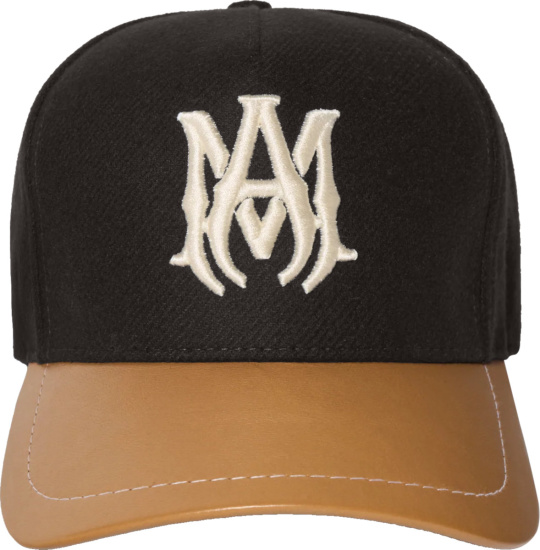 Amiri Blue And Brown Leather Ma Logo Hat