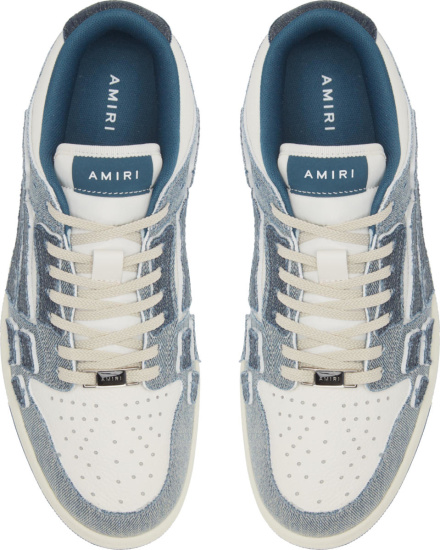 Amiri Blue Denim Low Top Skeleton Bone Sneakers
