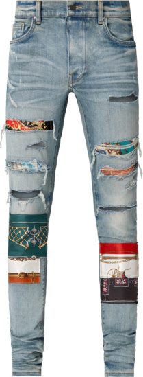 Amiri Blue Denim Scarves Art Patch Jeans