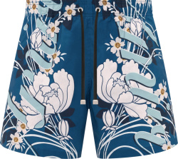 Amiri Blue Vertical Logo Floral Swim Shorts