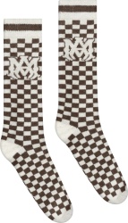 Amiri Brown And White Checkered Ma Logo Socks
