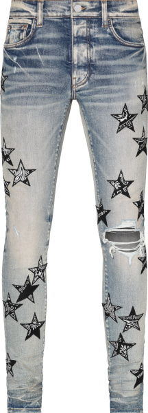 Amiri Clay Indigo And Black Bandana Star Patch Jeans