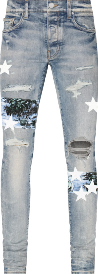 Amiri Clay Indigo And Blue Hawaiian Star Art Patch Jeans