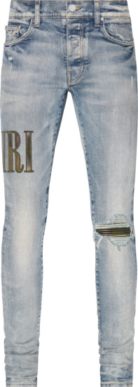 Amiri Clay Indigo And Camo Core Logo Applique Jeans