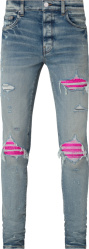 Amiri Clay Indigo And Crackled Neon Pink Leather Underpatch Mx1 Jeans