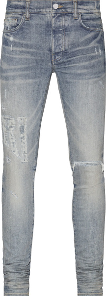 Amiri Clay Indigo And Distressed Logo Jeans